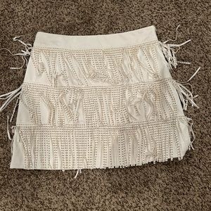 White leather fringe skirt